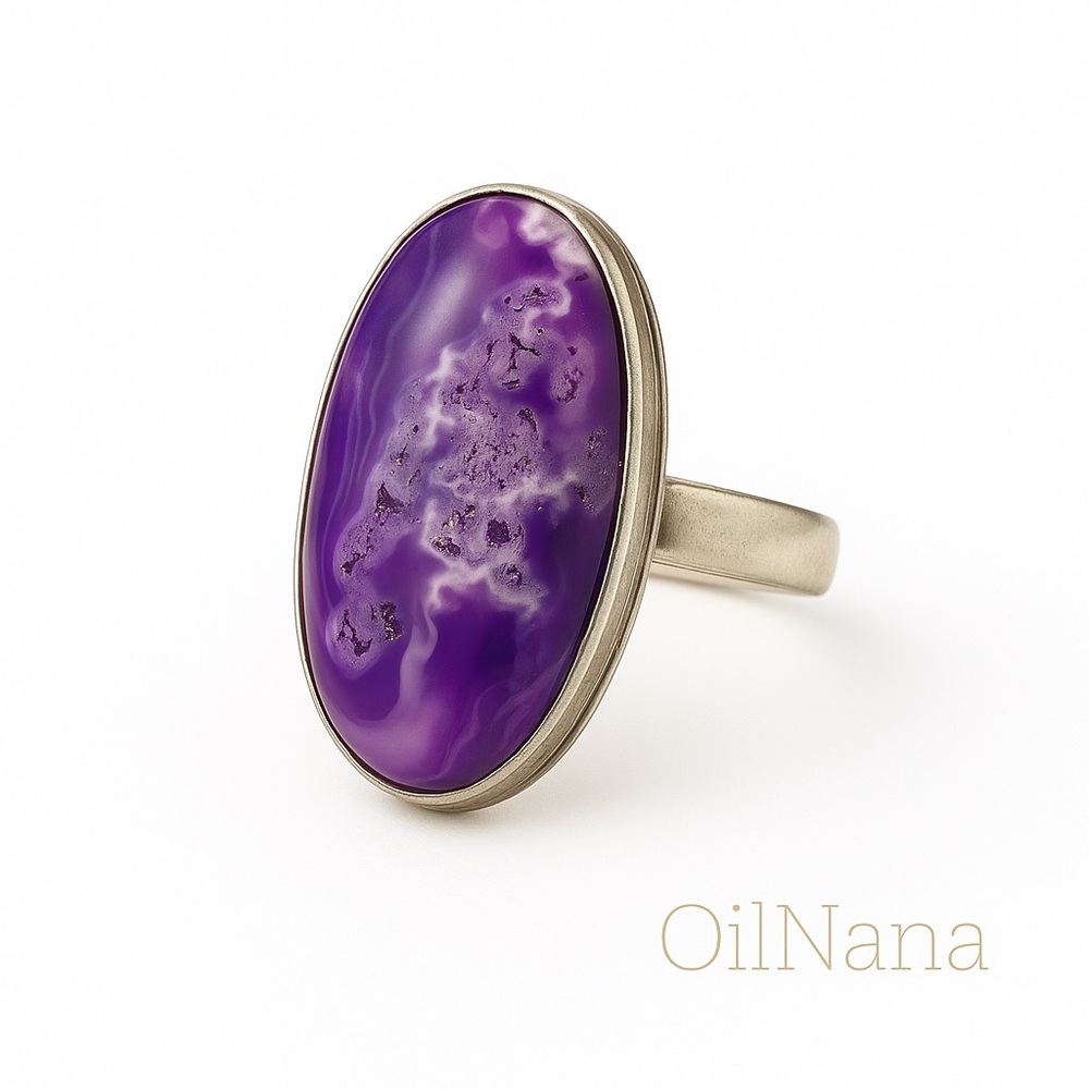 💕 Natural purple stick agate Gemstone ring Silver overlay‎ 
 handmade size 8.5
